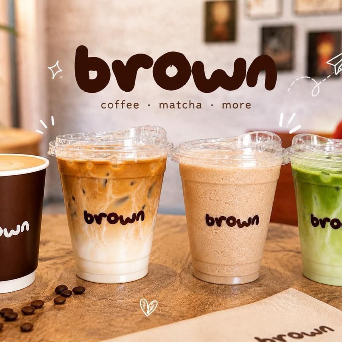 Brown coffee and matcha drinks